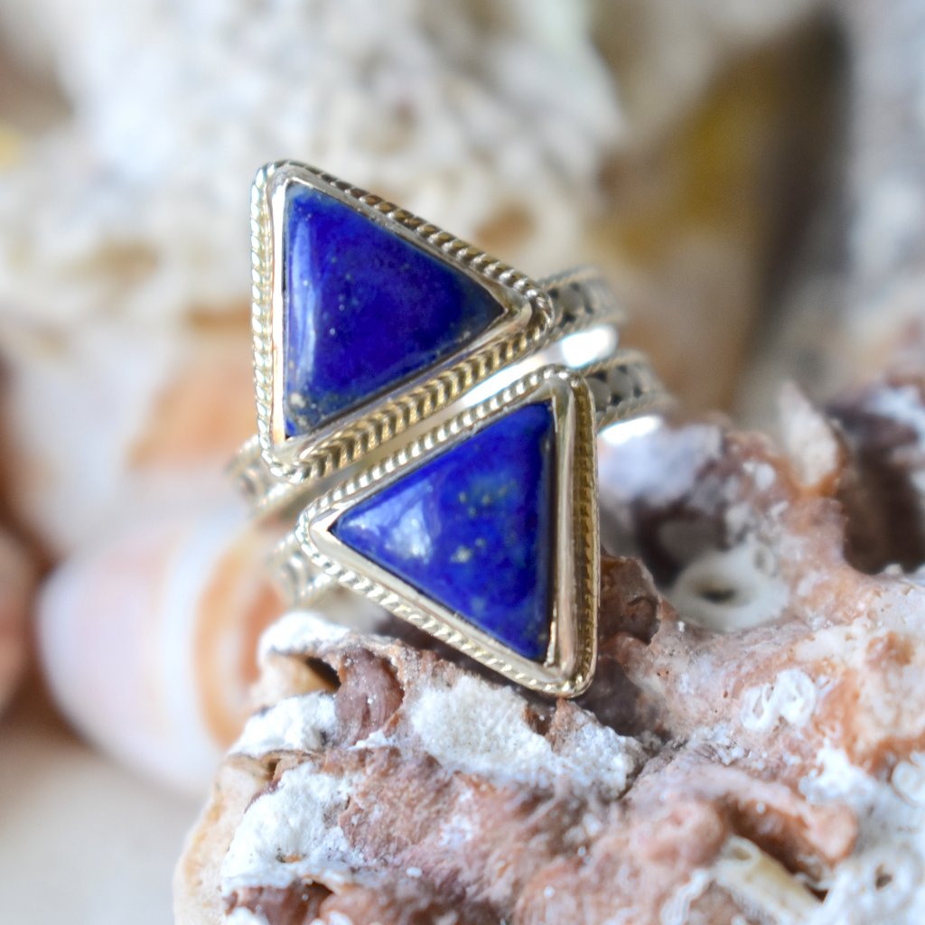 Anna Beck 18k Gold Plated And Sterling Silver Lapis Lazuli Double Triangle Ring